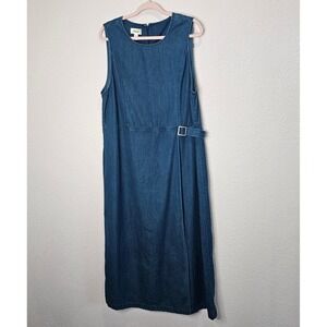 Talbots Overall Dress Women's Size 16 Chambray Jumper Maxi Buckle Blue‎ Denim